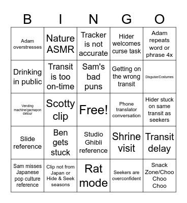 Jetlag S12 Bingo Card