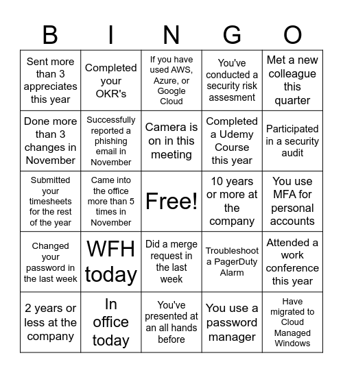 SETEC Bingo! Bingo Card