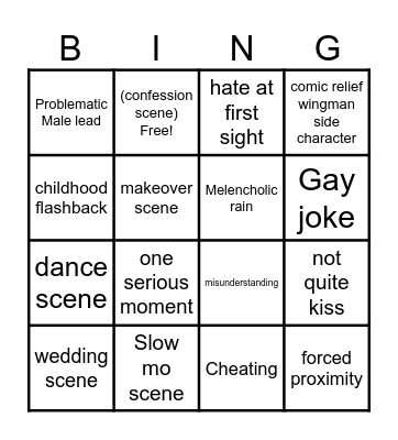 Romcom Bing Bingo Card