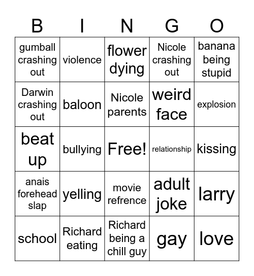 Gumball out of context bingo Card