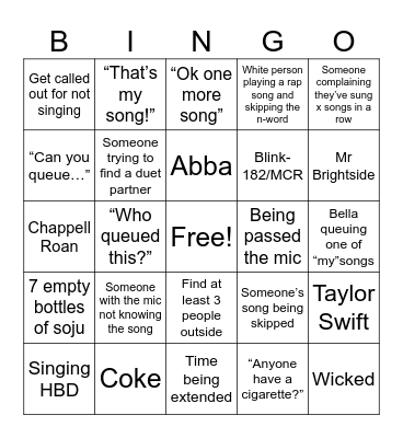 Karaoke Bingo Card