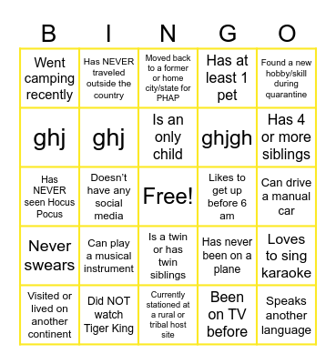 Virtual Icebreaker Bingo Card