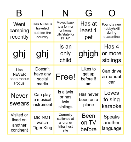 Virtual Icebreaker Bingo Card