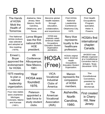 HOSA History Bingo Card