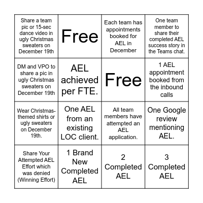 Holiday Season Bingo Card Bingo Card