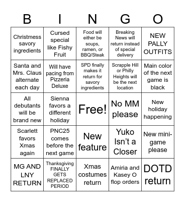 18th Restaurant (savory) Bingo Card