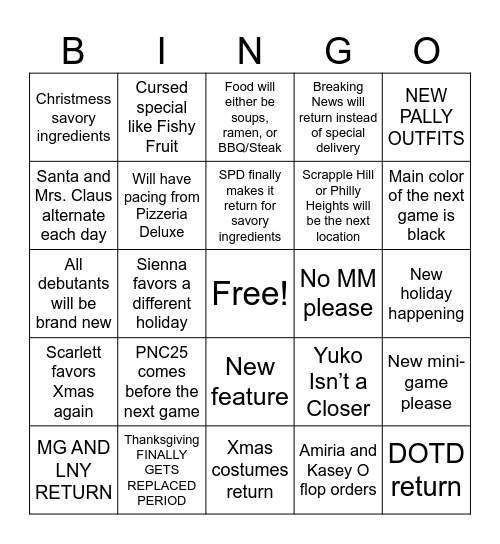 18th Restaurant (savory) Bingo Card