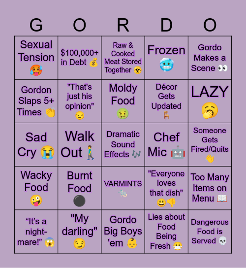 Original GORDO BINGO (KN) Bingo Card