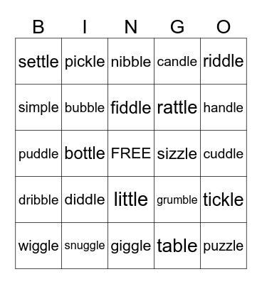 Consonant le Syllables Bingo Card