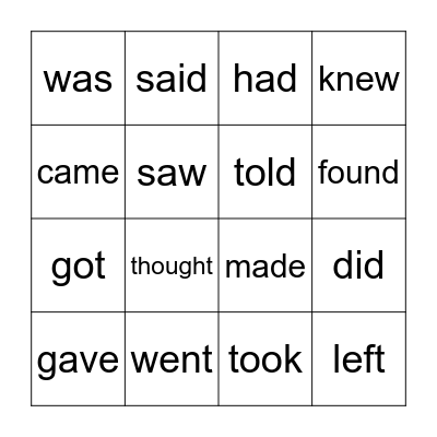 Irregular Past Verbs Bingo Card
