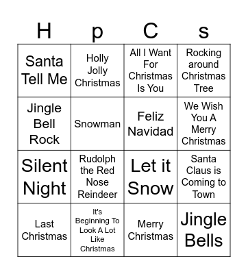 Christmas carol Bingo Card