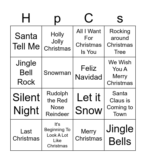 Christmas carol Bingo Card