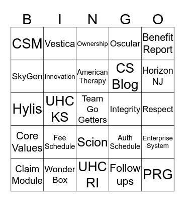 Team Go-Getters Bingo Card