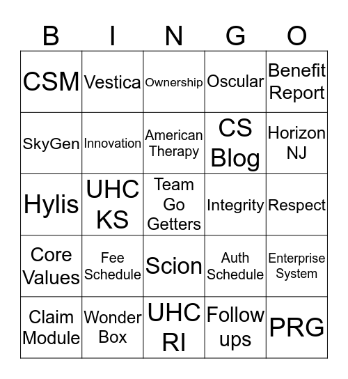 Team Go-Getters Bingo Card