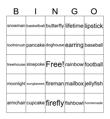 Compound Words Bingo Card