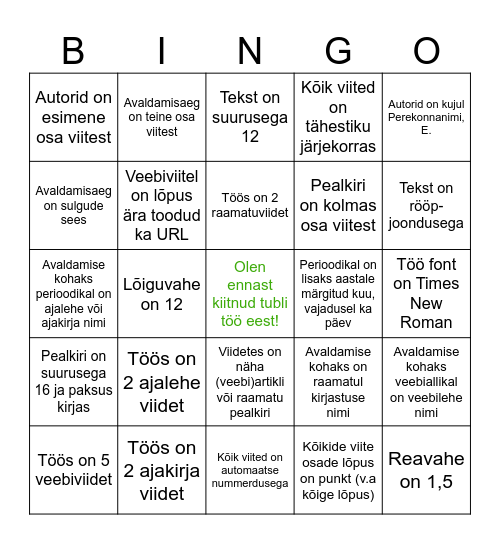 Viitebingo Card