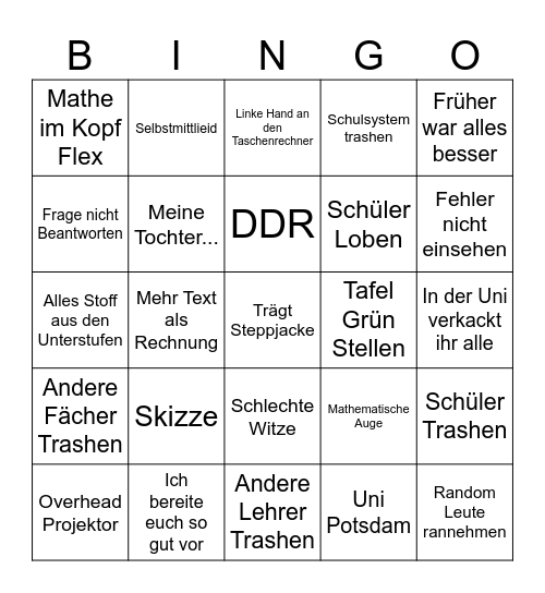 Mathe Bingo Card