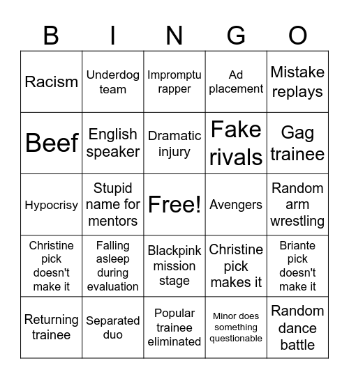 Universe League Bingo Card