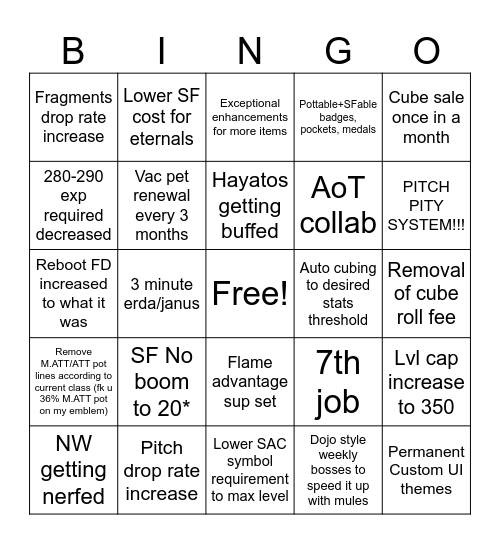 Caliums Bingo Card