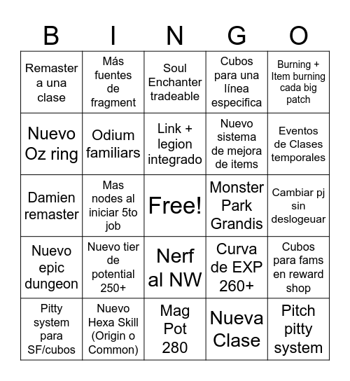 Maple NEXT Bingo Card