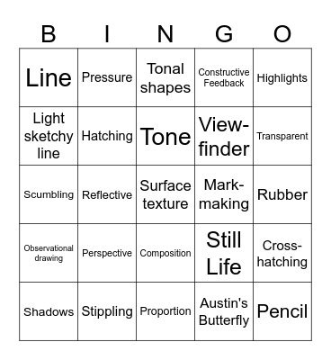 Observational Drawing Bingo Card