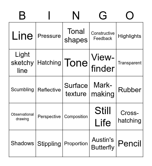 Observational Drawing Bingo Card