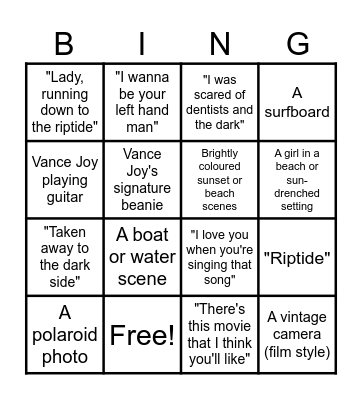 Riptide Bingo Card