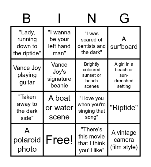 Riptide Bingo Card