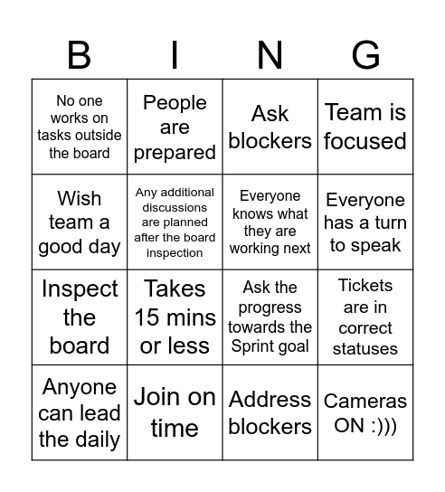 Daily Scrum Bingo Card