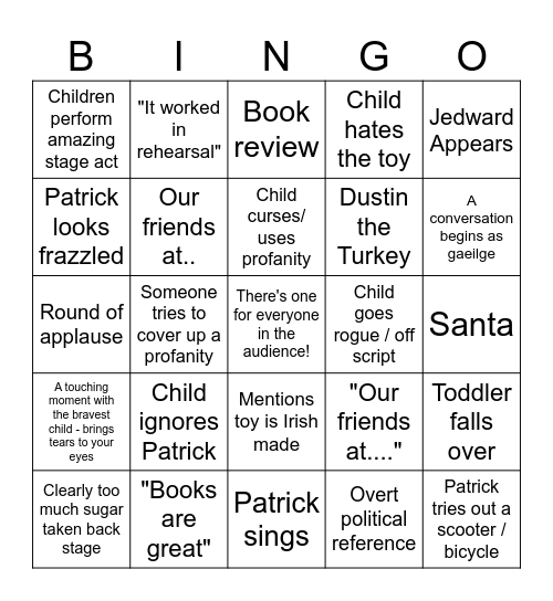 CATTS Late Late Toy Show Bingo Game Bingo Card