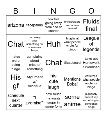 Sexy Shane Bingo Card