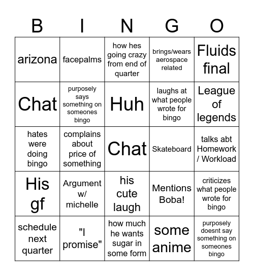 Sexy Shane Bingo Card