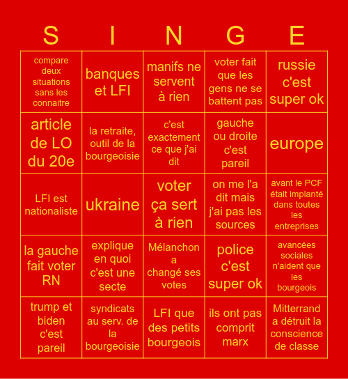 la politique c'est compliqué Bingo Card