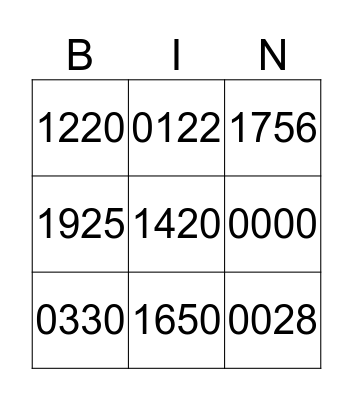 24-hour Time Bingo Card