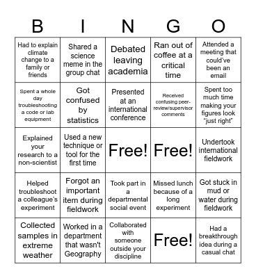 Environmental Biogeoscience Group Ice Breaker Bingo Card