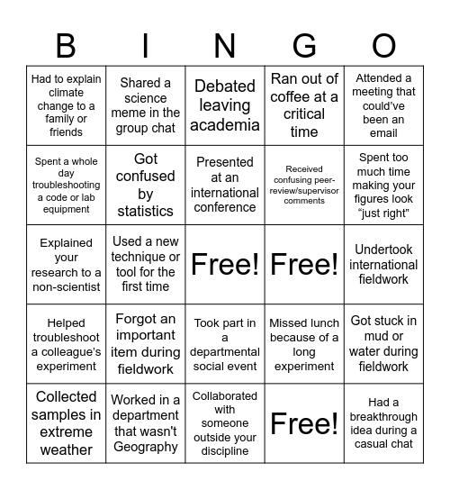 Environmental Biogeoscience Group Ice Breaker Bingo Card