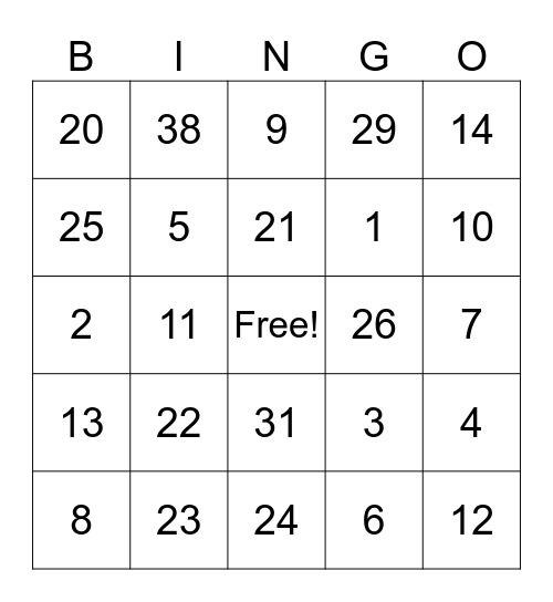 Addition + Subtraction Bingo Card