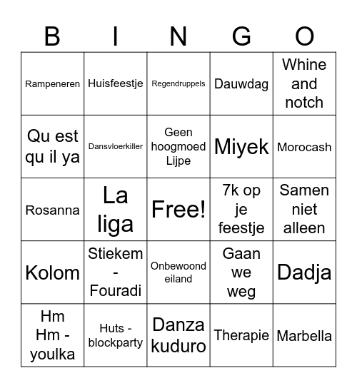 Music Bingo Card