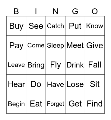 Irregular verbs Bingo Card