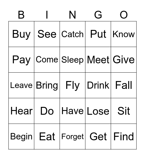 Irregular Verbs Bingo Card