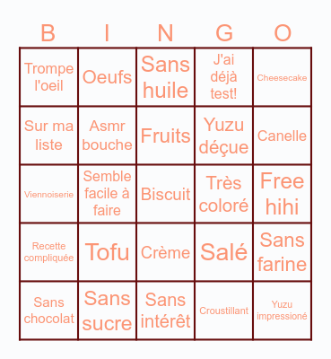 Cooking tree 쿠킹트리 Bingo Card