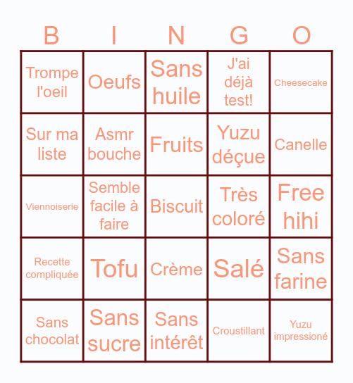 Cooking tree 쿠킹트리 Bingo Card