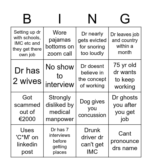 MatchMedics - Bingo Card