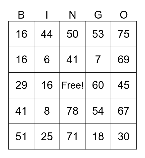 TA BINGO TA! Bingo Card