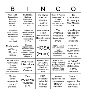 HOSA History Bingo Card