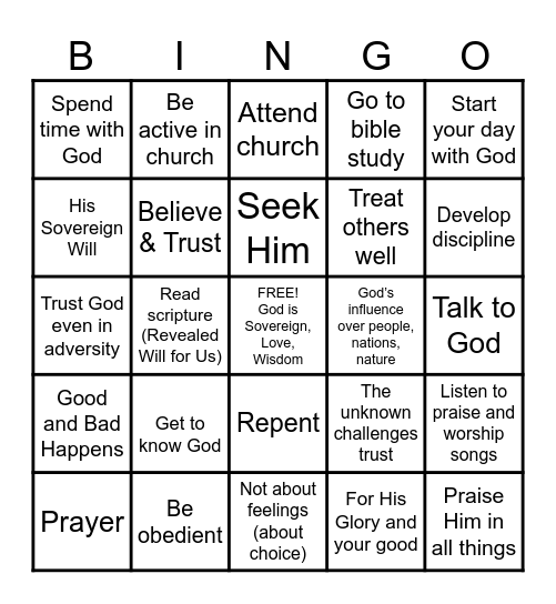 Trusting GOD Bingo Card