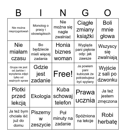 Honia Bingo Card