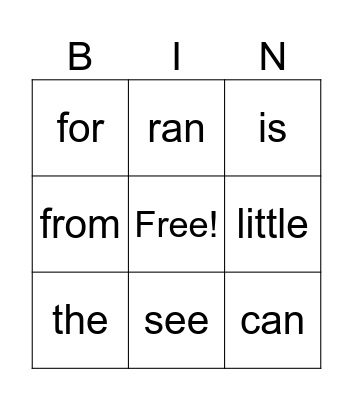 Sight words Bingo Card