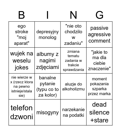 marek szparek Bingo Card