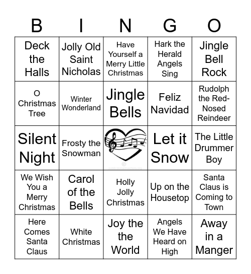 Christmas Tunes Bingo Card